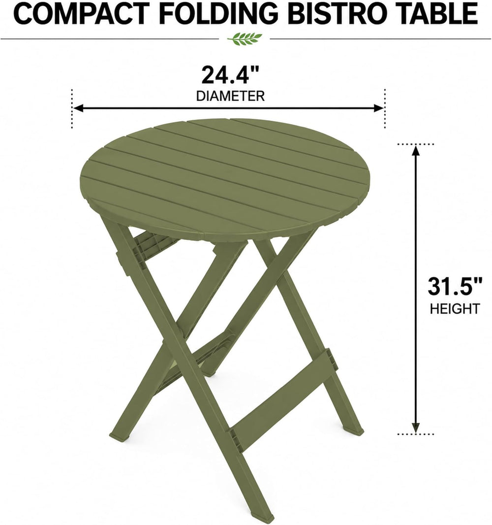 3 Piece Outdoor Bistro Set, Round Folding Patio Table and 2 Chairs, Green