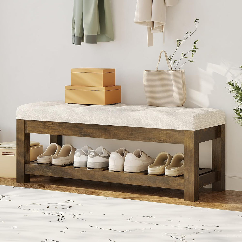 47.2" Upholstered Ottoman Bench with Wood Storage Shelf