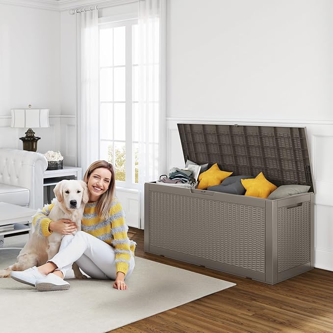 ROJIK Outdoor Storage Housing Deck Box - Waterproof Patio Furniture, Garden T...