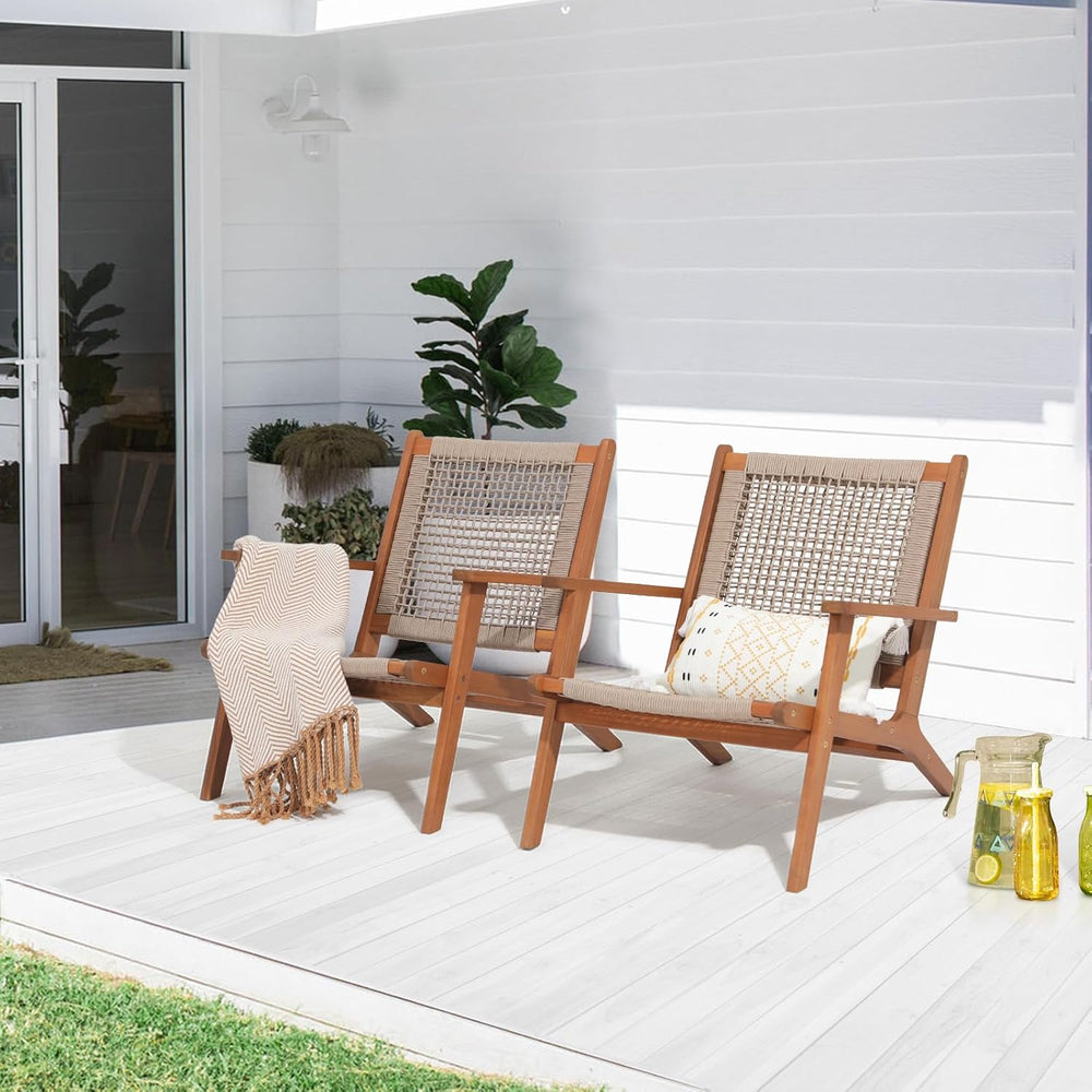 Verano Garden Set of 2 Patio Lounge Chair, Acacia Wood Accent Armchair