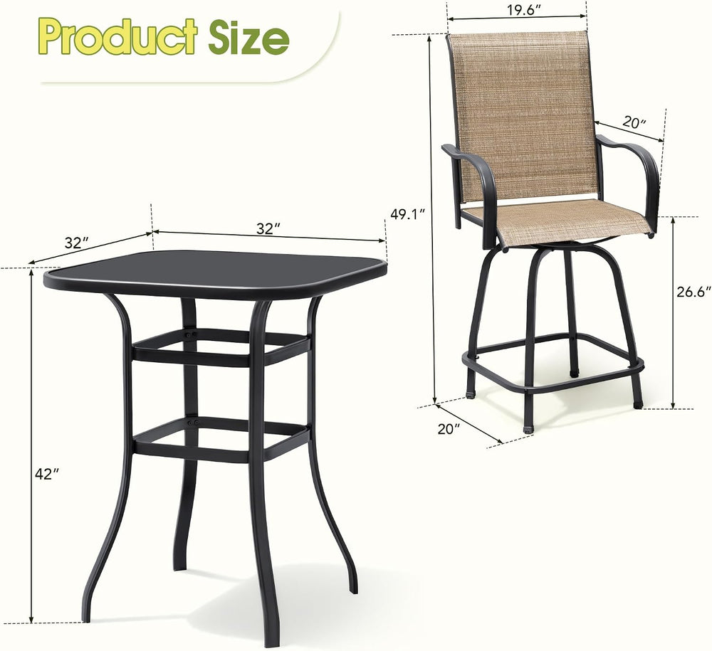 Devoko Patio Swivel Bar Set 3 Pieces