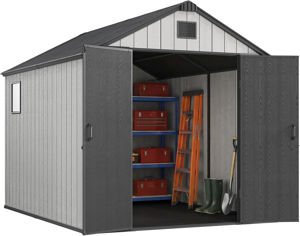 Jocoevol Heavy Duty Storage Shed, 8x10FT Resin Outdoor Shed for Backyard