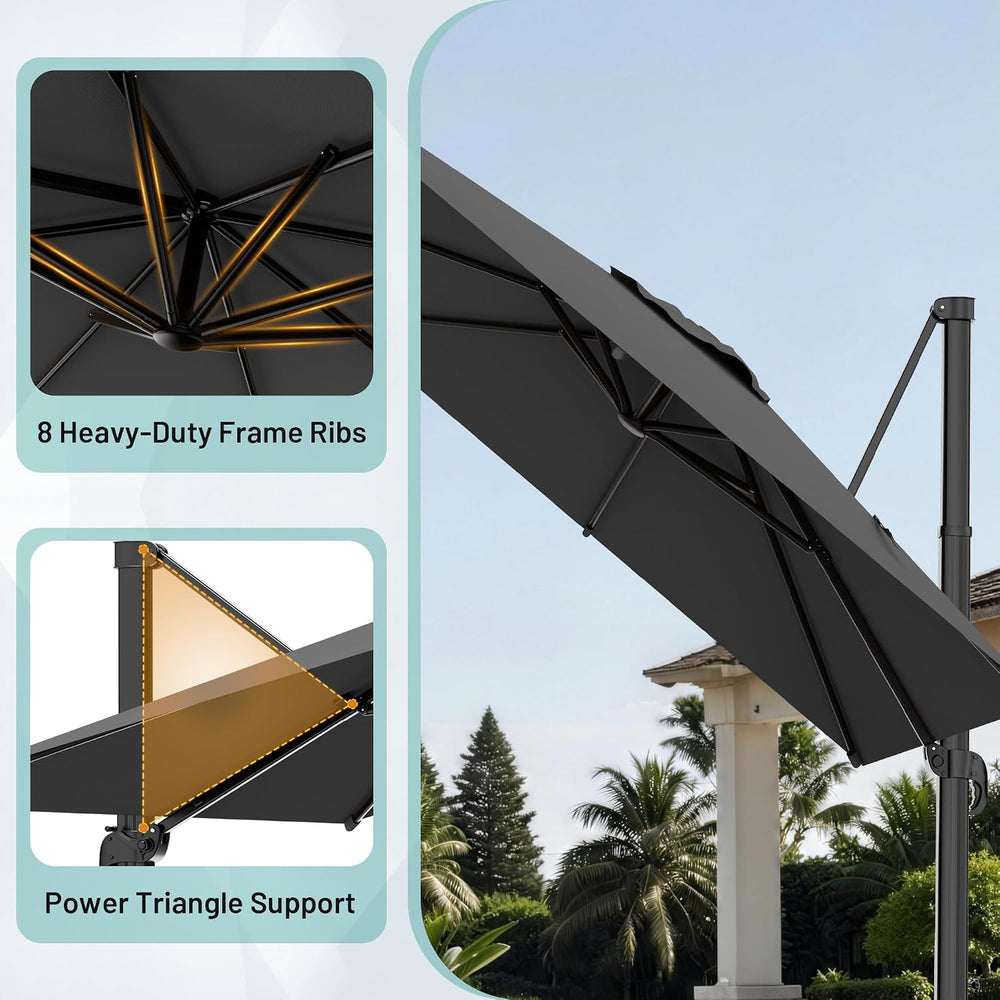 AreShark 9 X 9 FT Cantilever Umbrella w/ 360-Degree Rotation, Gray