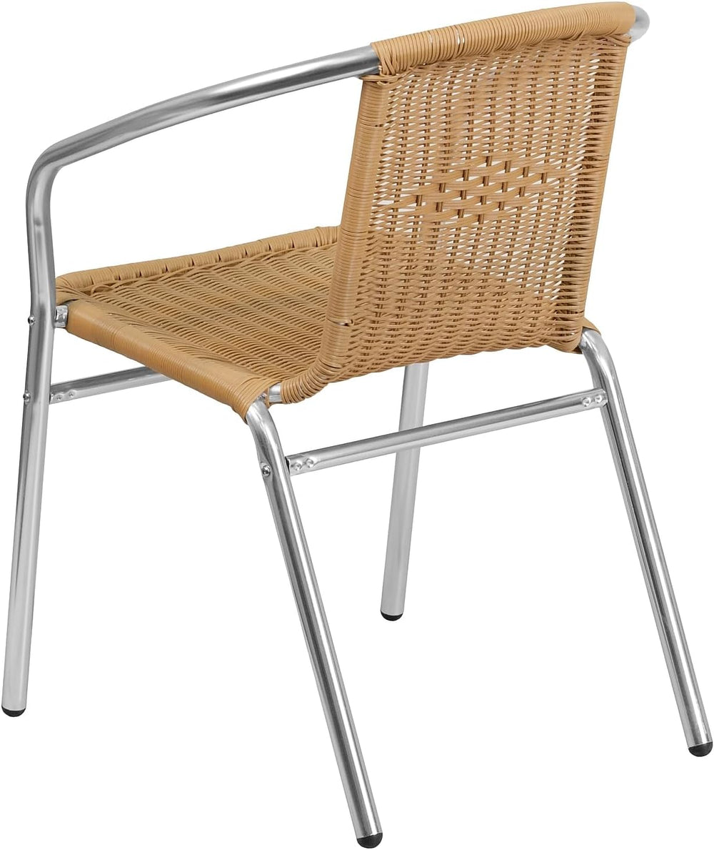 Flash Furniture Lila 4 Pack Commercial Aluminum and Beige Rattan Indoor-Outdo...