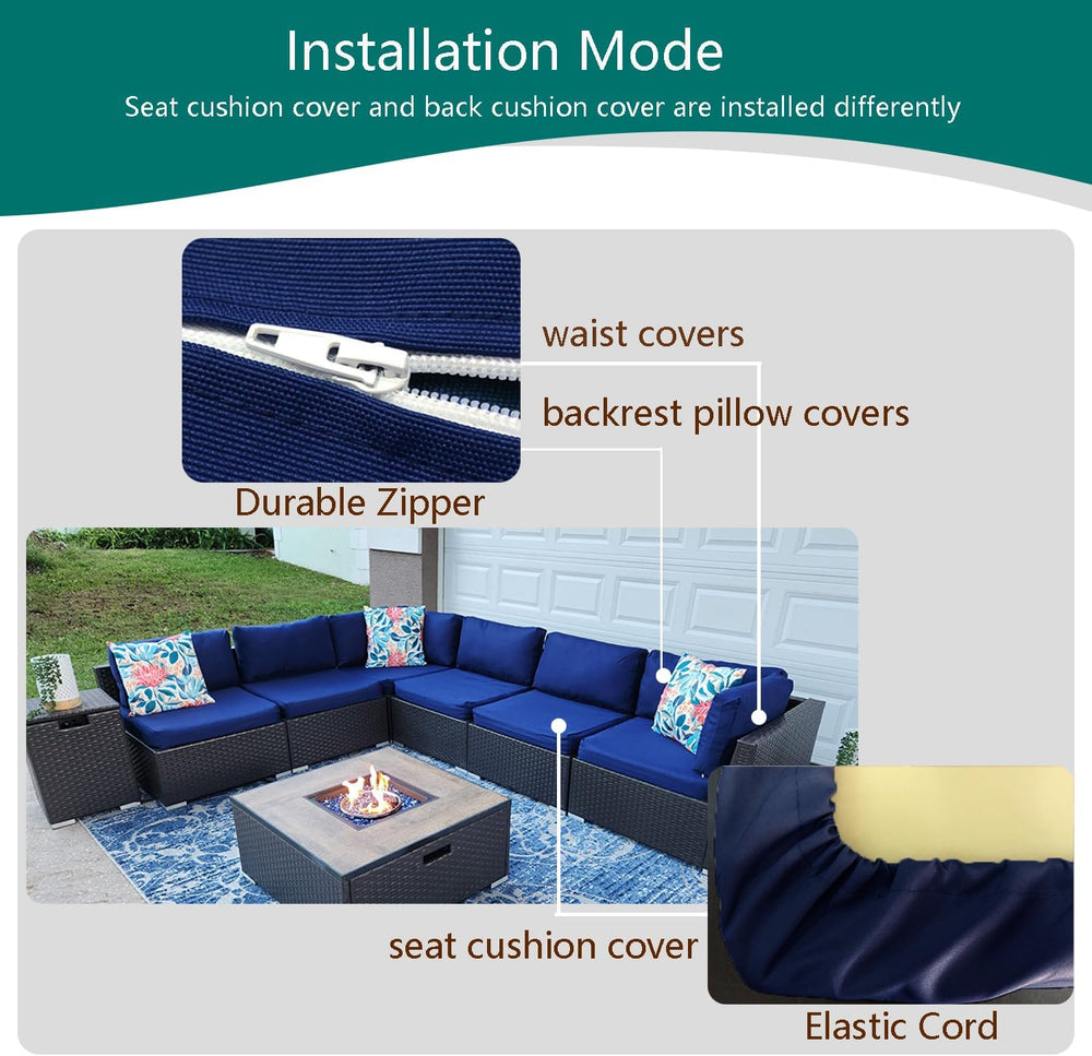 Outdoor Cushion Covers Replacement 14 Pcs, Blue