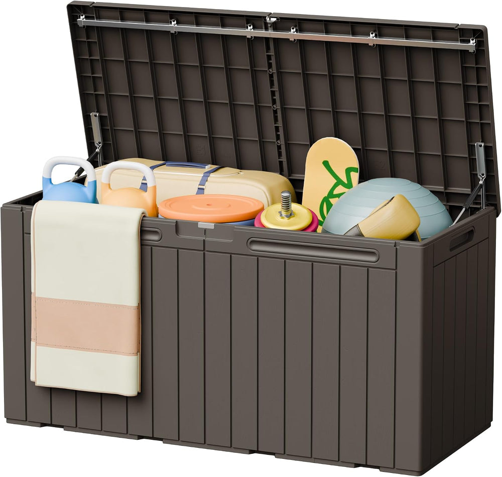 Greesum 110 Gallon Large Deck Box, Weatherproof Brown Resin Storage for Patio...