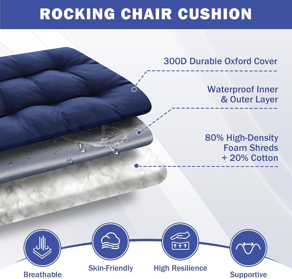 Rocking Chair Cushion, Waterproof and Fade-Resistant Patio Chair Cushions, Tu...