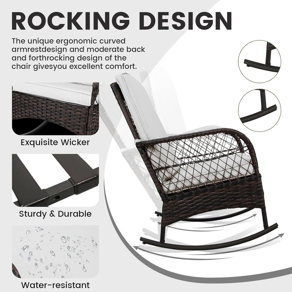 CHABATREE 3 pcs Rocking Bistro Set Conversation Chairs PE Wicker Outdoor Rock...