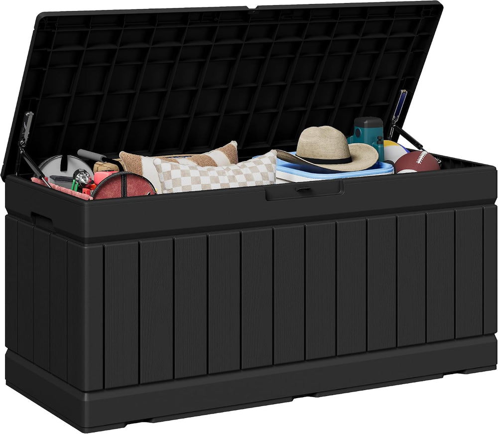 JUMMICO 78 Gallon Deck Box Waterproof Resin Outdoor Storage Box
