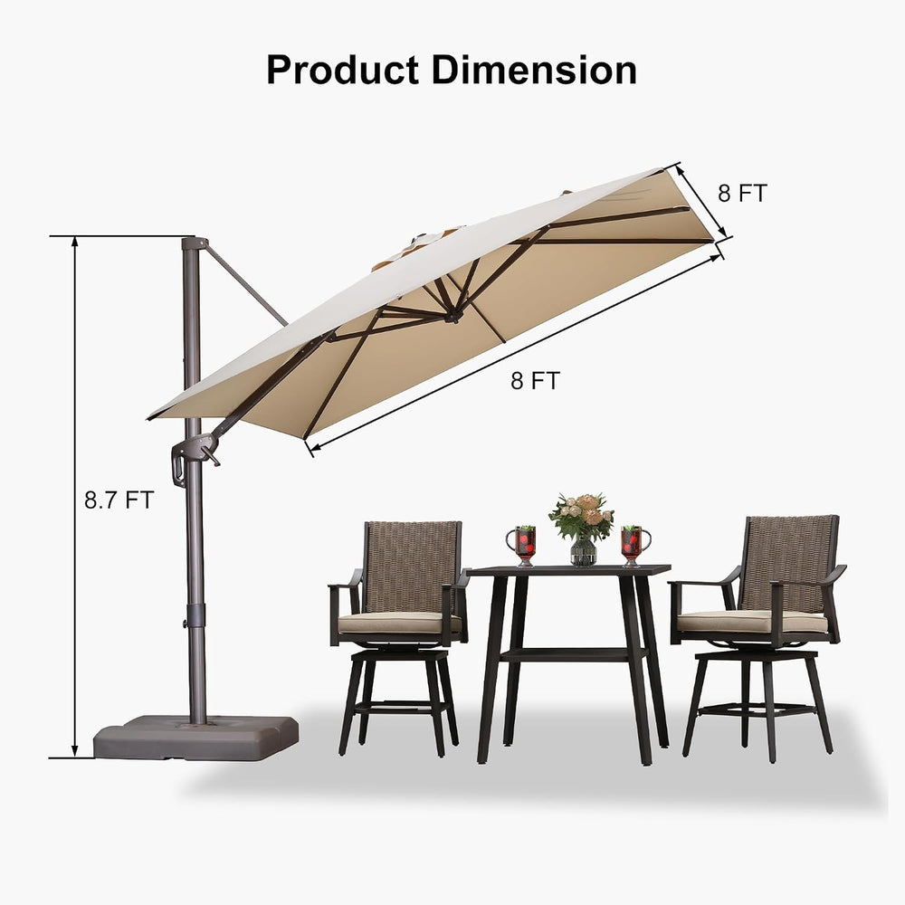 PURPLE LEAF Cantilever Umbrella with Base 8' X 8' Bronze, Beige