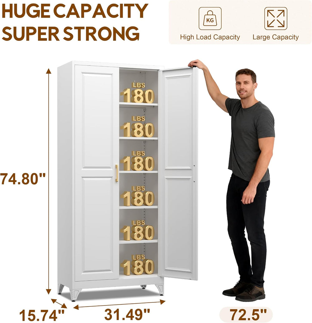 75" Kitchen Pantry Cabinet,Metal Tall Storage Cabinet with Doors