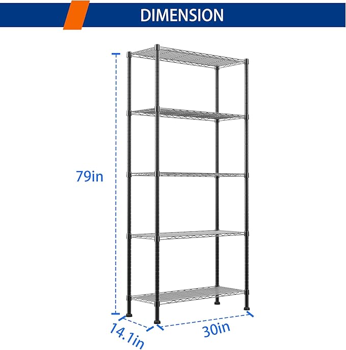 REGILLER 5-Wire Shelving Metal Storage Rack Adjustable Shelves,Standing Stora...