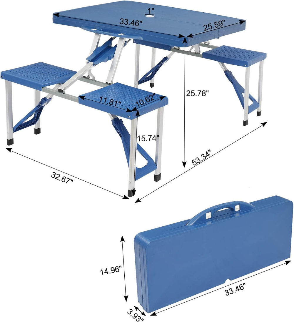 4FT Portable Folding Camping Picnic Table with Seats Chairs and Umbrella Hole...