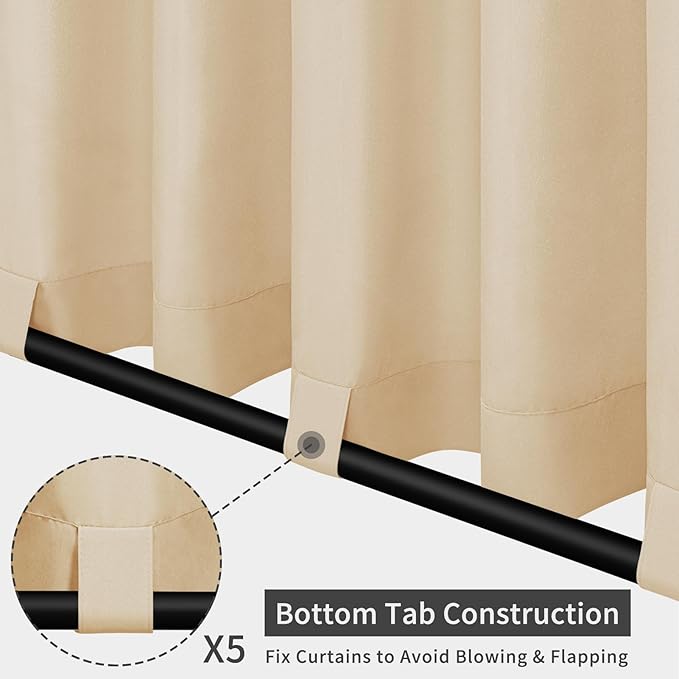 Easy-Going Outdoor Patio Curtains Detachable Tab Top Windproof Weatherproof C...
