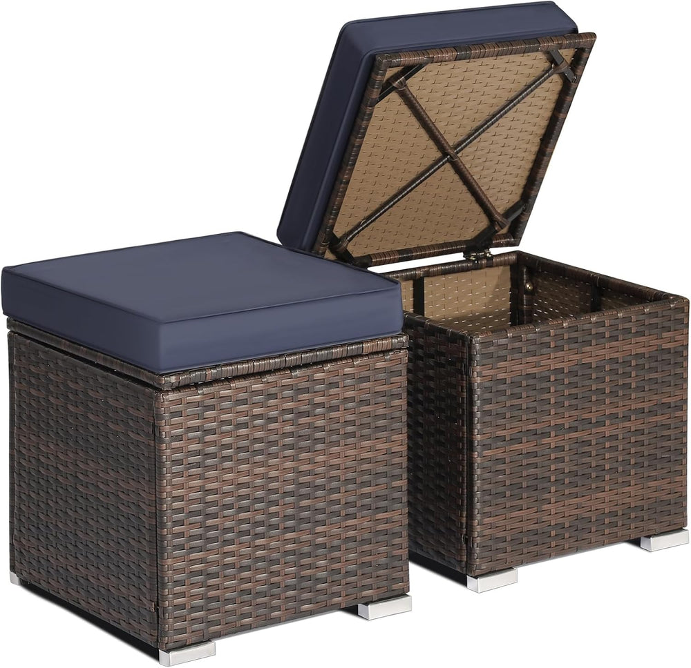 RELAX4LIFE 2-Piece Wicker Outdoor Storage Ottoman Set