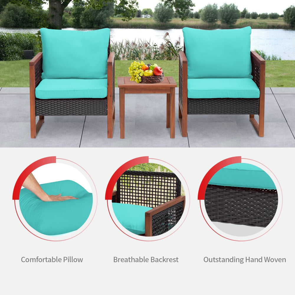 FDW 3-Piece Patio Bistro Set Acacia Wood Outdoor Chat Conversation Table Chai...