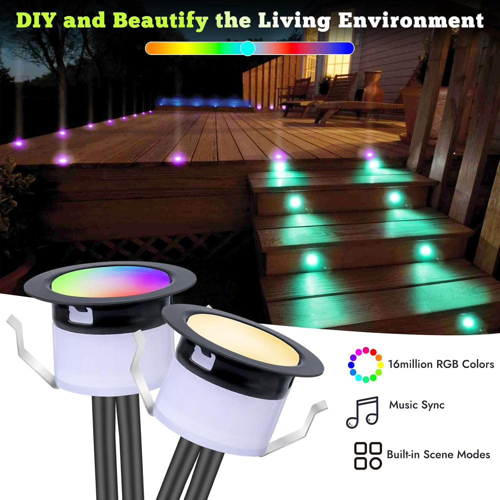 FVTLED LED Deck Lights Kit, 30pcs Φ1.22 WiFi Smart Phone Control Low Voltage ...