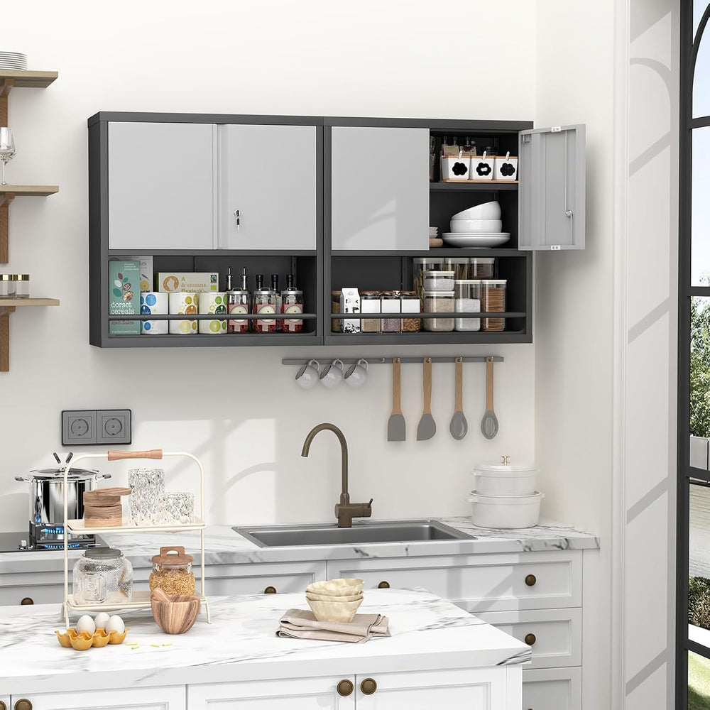 31" H Metal Garage Storage Cabinets with Doors and Shelves, Lockable Sto...