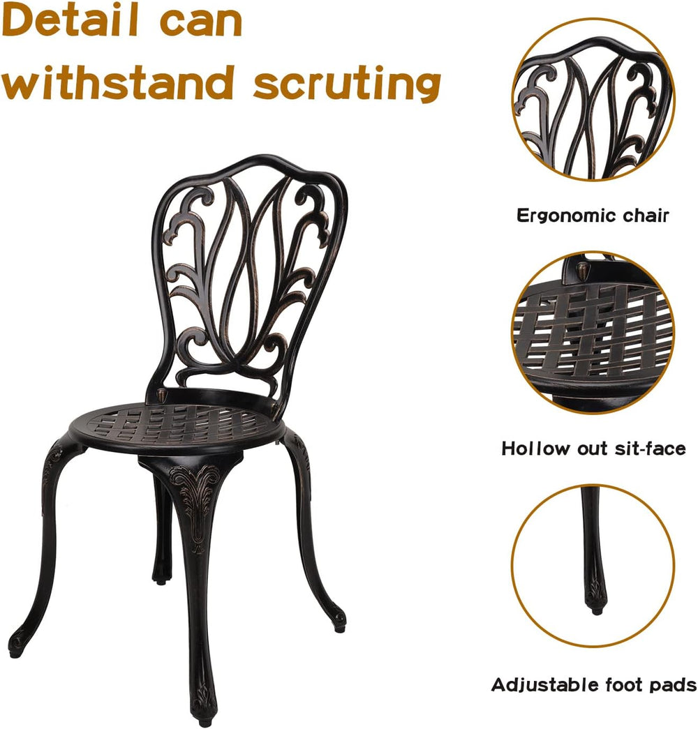 YKSY&YKSY 3-Piece Patio Bistro Furniture Set Cast-Aluminum Bistro Table S...