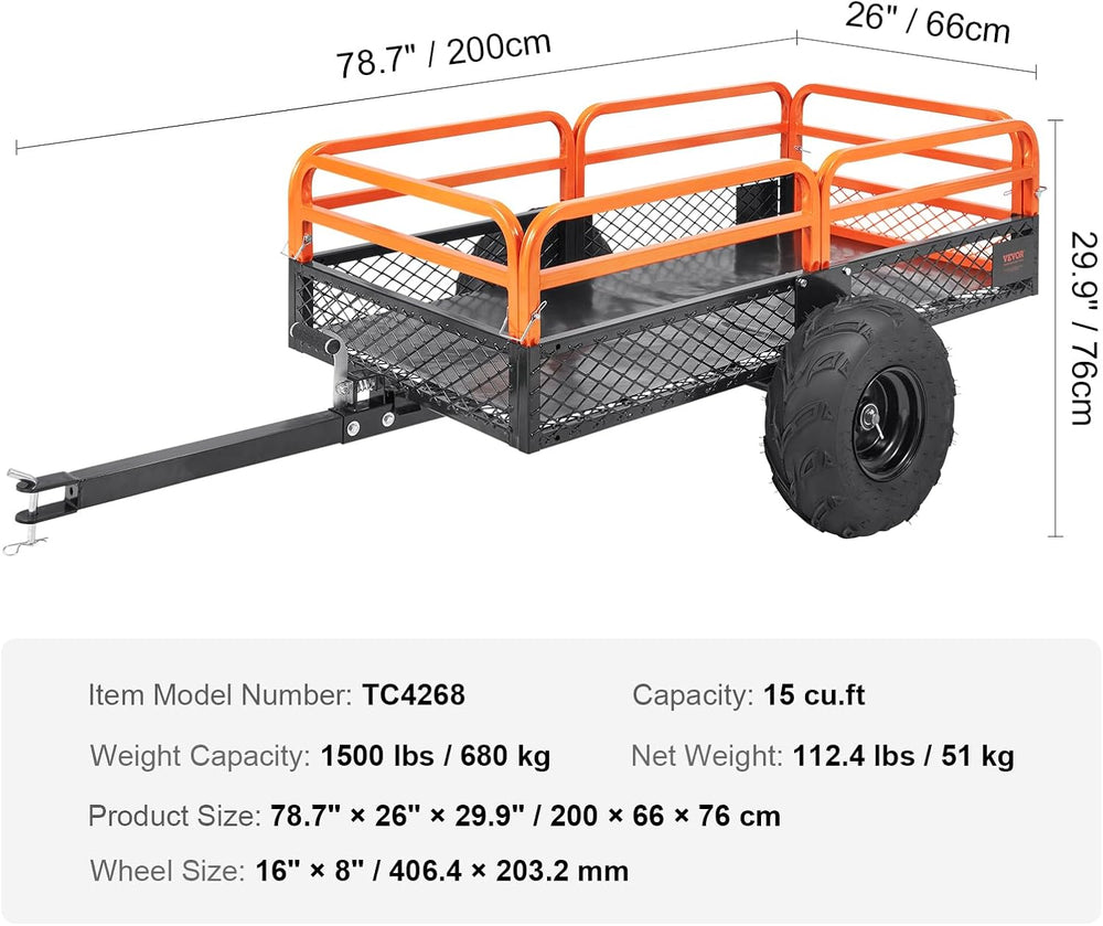 VEVOR ATV UTV Trailer Tow Behind Dump Cart