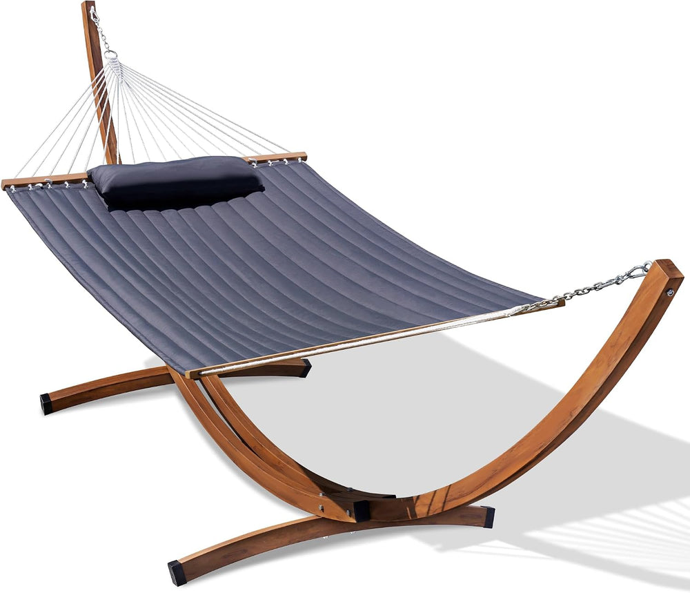 Lazy Daze Double Quilted Hammock with 13 ft Curved Steel Wood Grain Stand