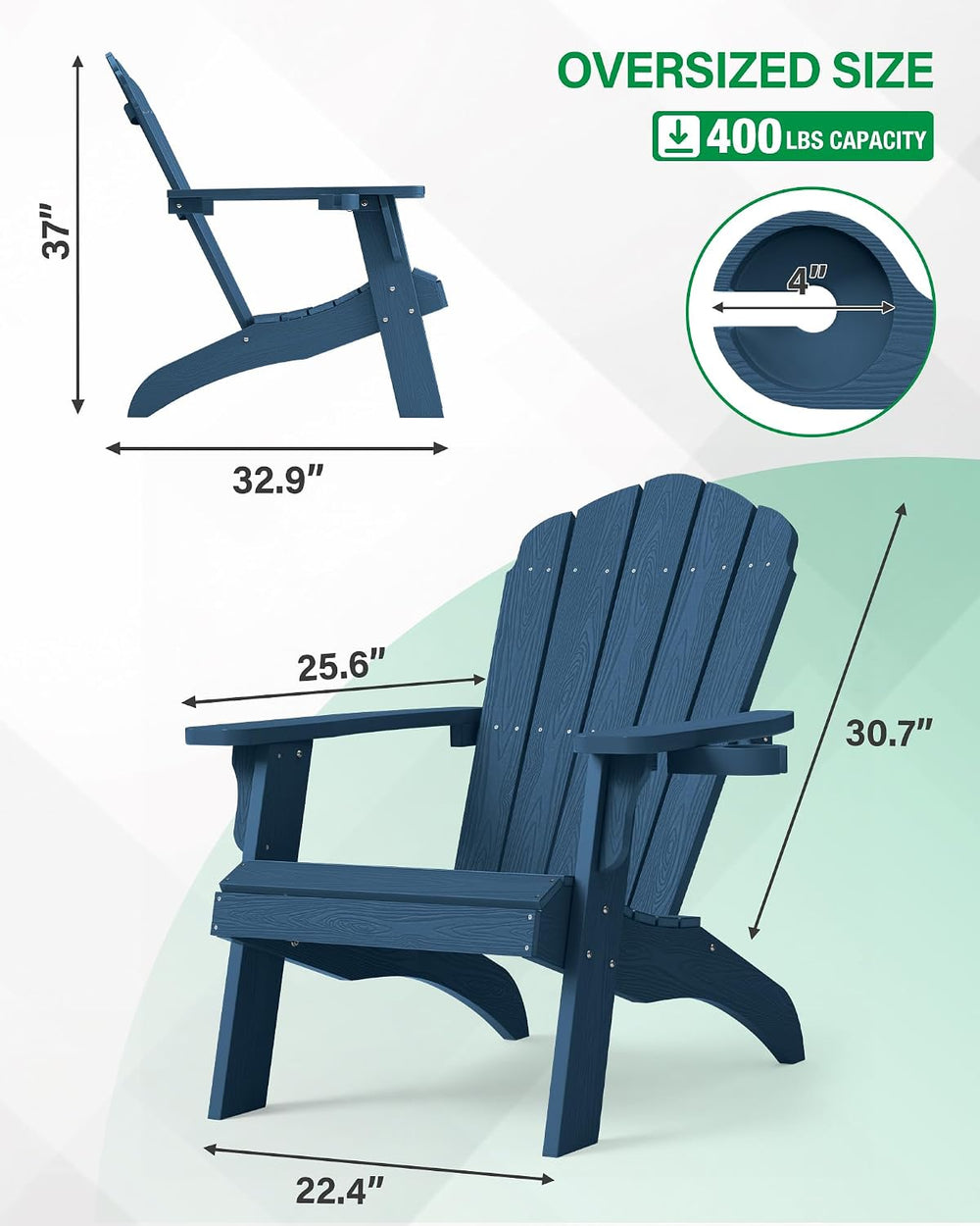 YEFU Oversized Adirondack Chair with Cup-Holder- Navy Blue