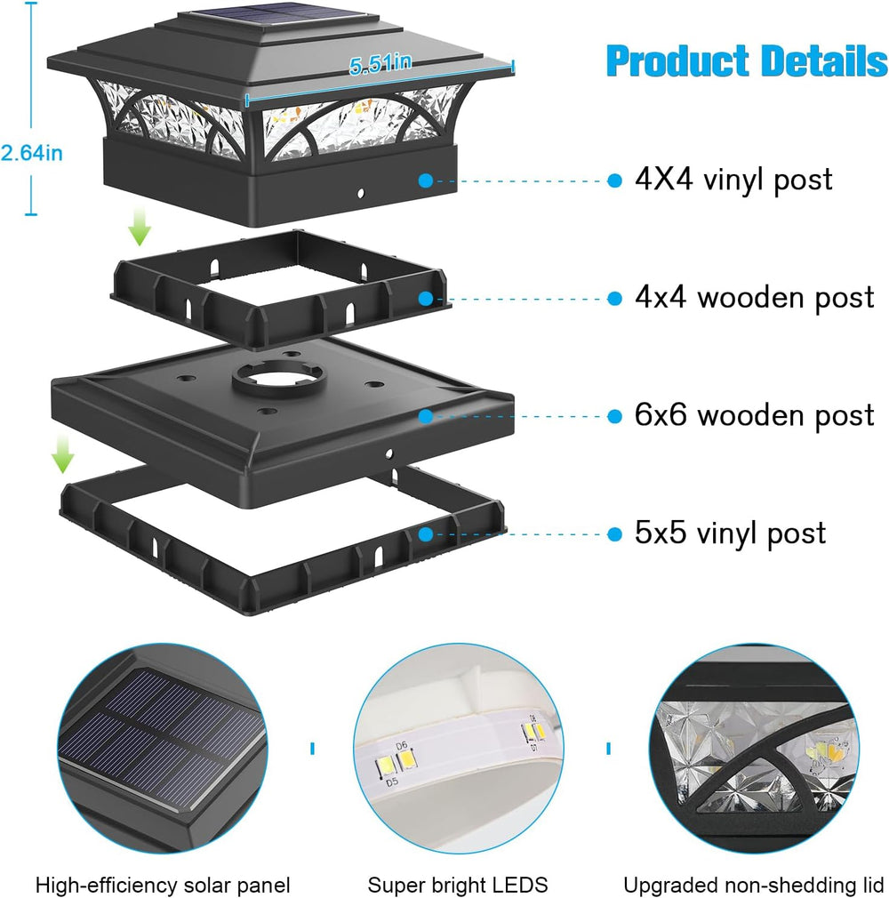 JOFIOS Post Cap Lights Outdoor 12pack, Black Deck Fence Post Lights Solar Pow...