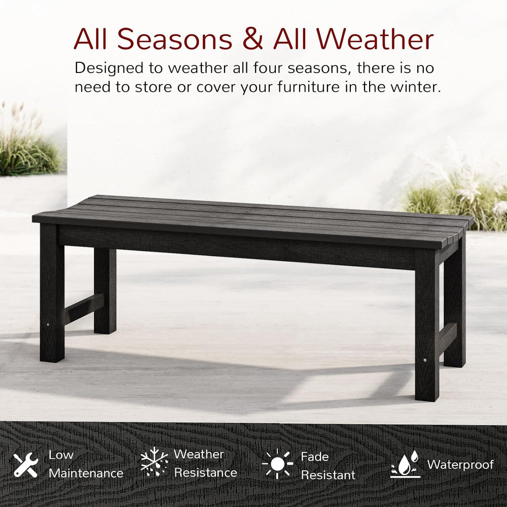 Stoog Outdoor Bench, 2-Person Patio Backless Bench, All-Weather HIPS Garden B...