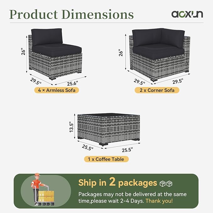 Aoxun 7 Piece Patio Furniture Set Wicker Rattan Patio Conversation Set Outdoo...
