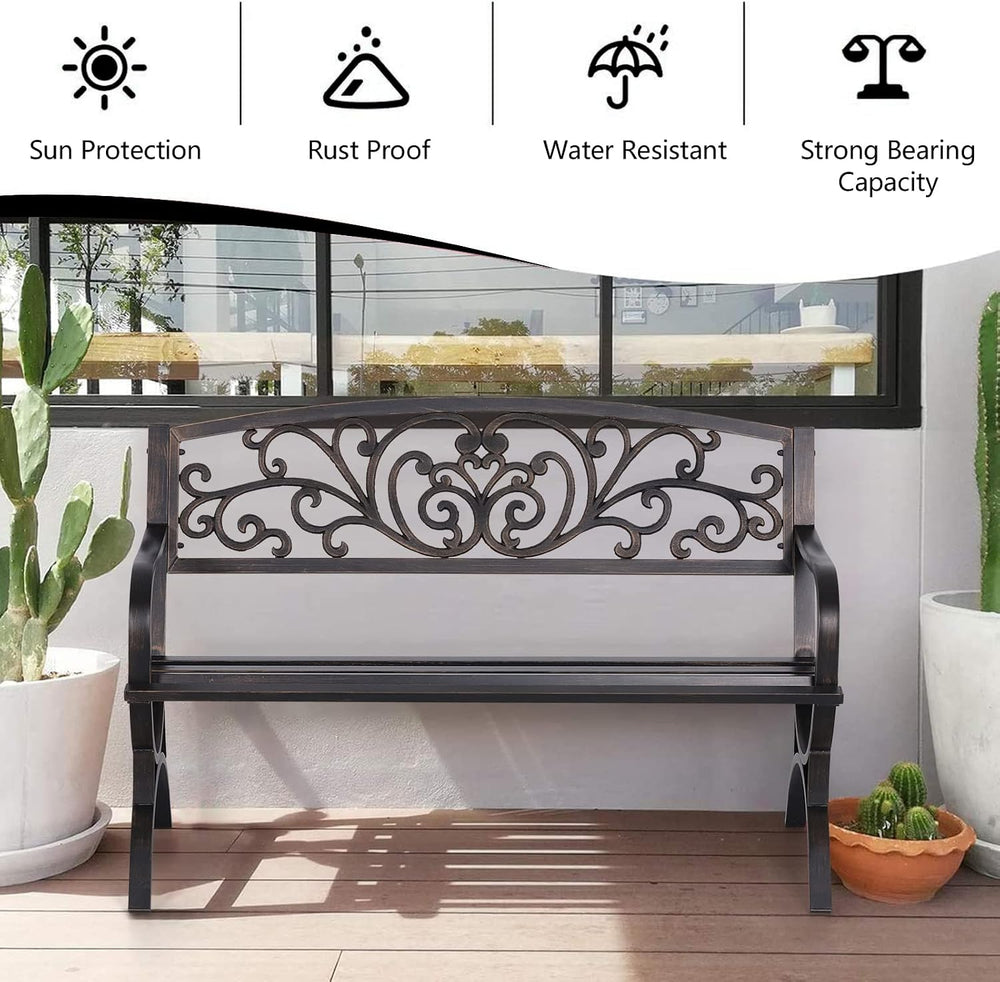 Sophia & William Metal Outdoor Bench Classic Floral Pattern , 50" Br...