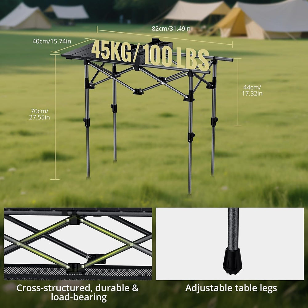 Anbte 3ft Aluminum Roll Top Folding Camping Table, Portable, 32”X16”, Black