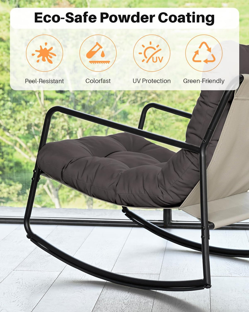 Outdoor Rocking Chair, Metal Patio Rocking Chair, Indoor Rocking Chair with C...