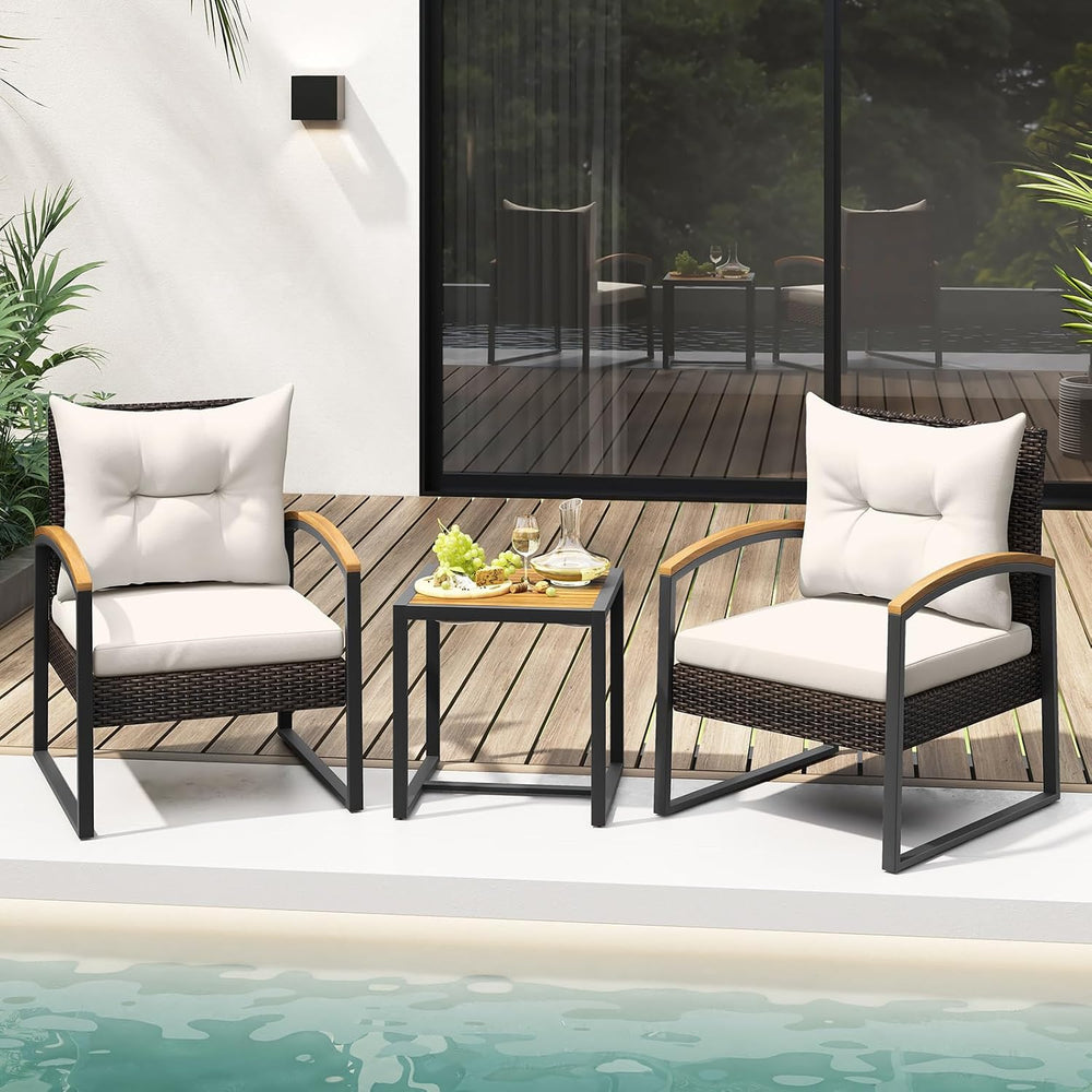 Tangkula 3 Piece Patio Conversation Set, Includes 2 Rattan Chairs and Coffee ...