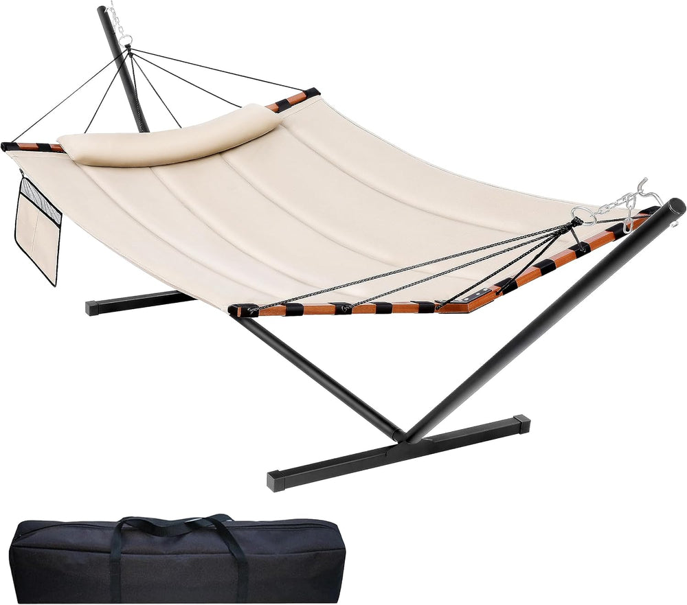 12FT 2 Person Hammock with Stand V-Shape Spreader Bar -Beige