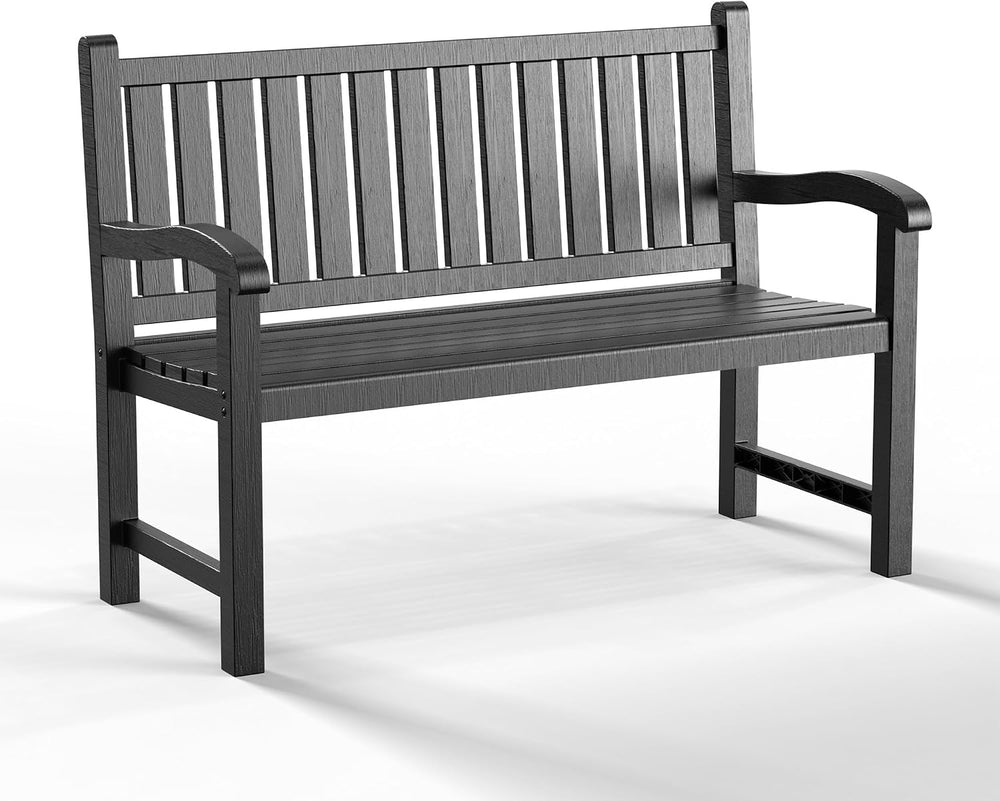 Outdoor Bench, 2-Person Resin Bench,Deep Black