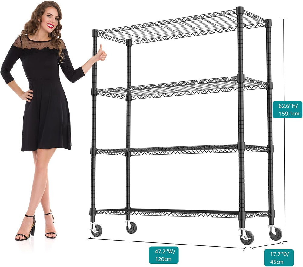 M MZG 1400LBS 47.2" W 4 Tiers Storage Shelves Metal Shelving Unit with W...
