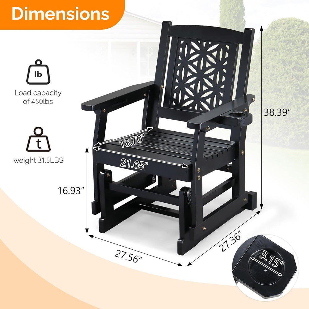VINGLI Outdoor Wooden Glider, Patio Glider with Cup Holder, Wooden Glider Cha...