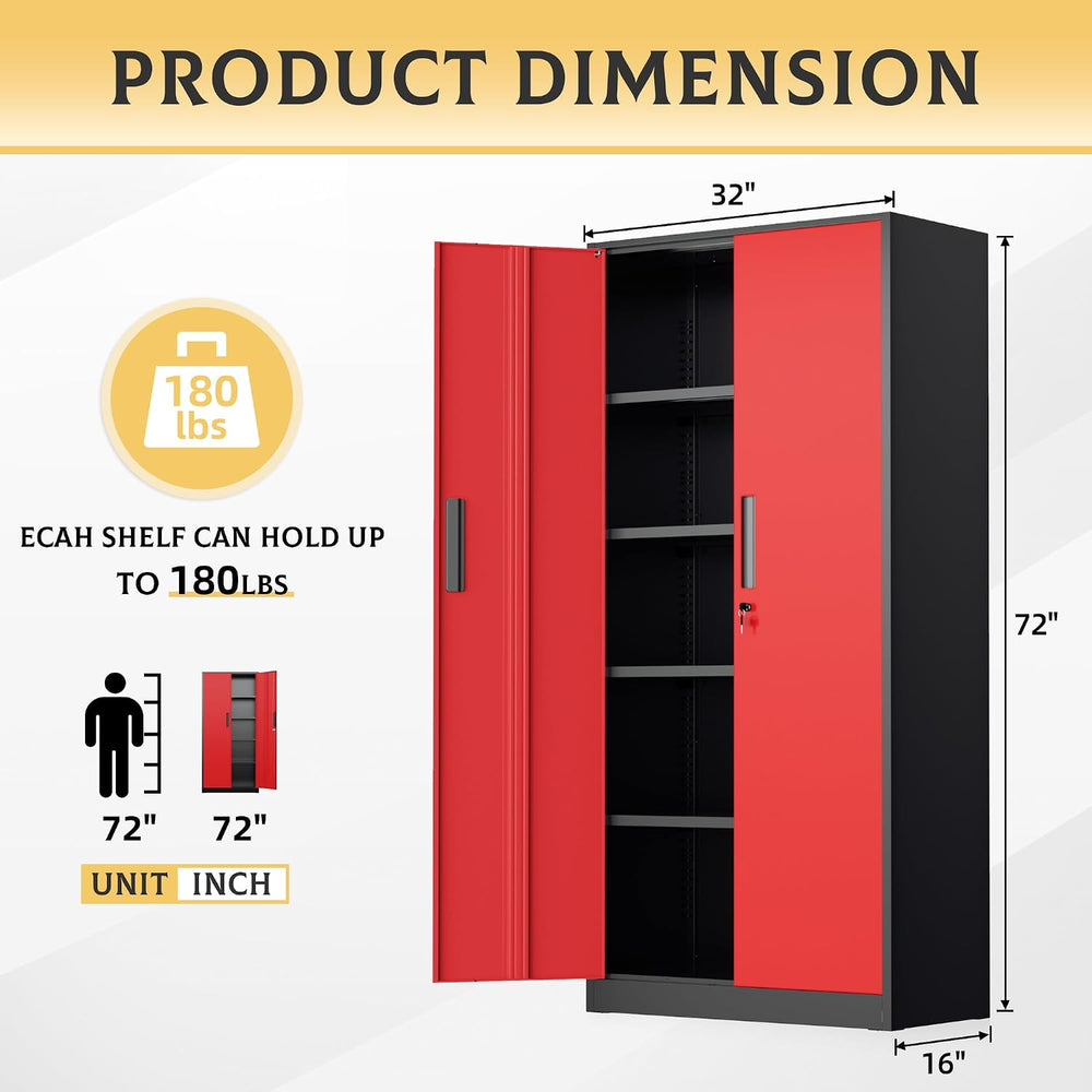 Metal Garage Storage Cabinet, 72" Locking Steel Garage Cabinets with 2 D...