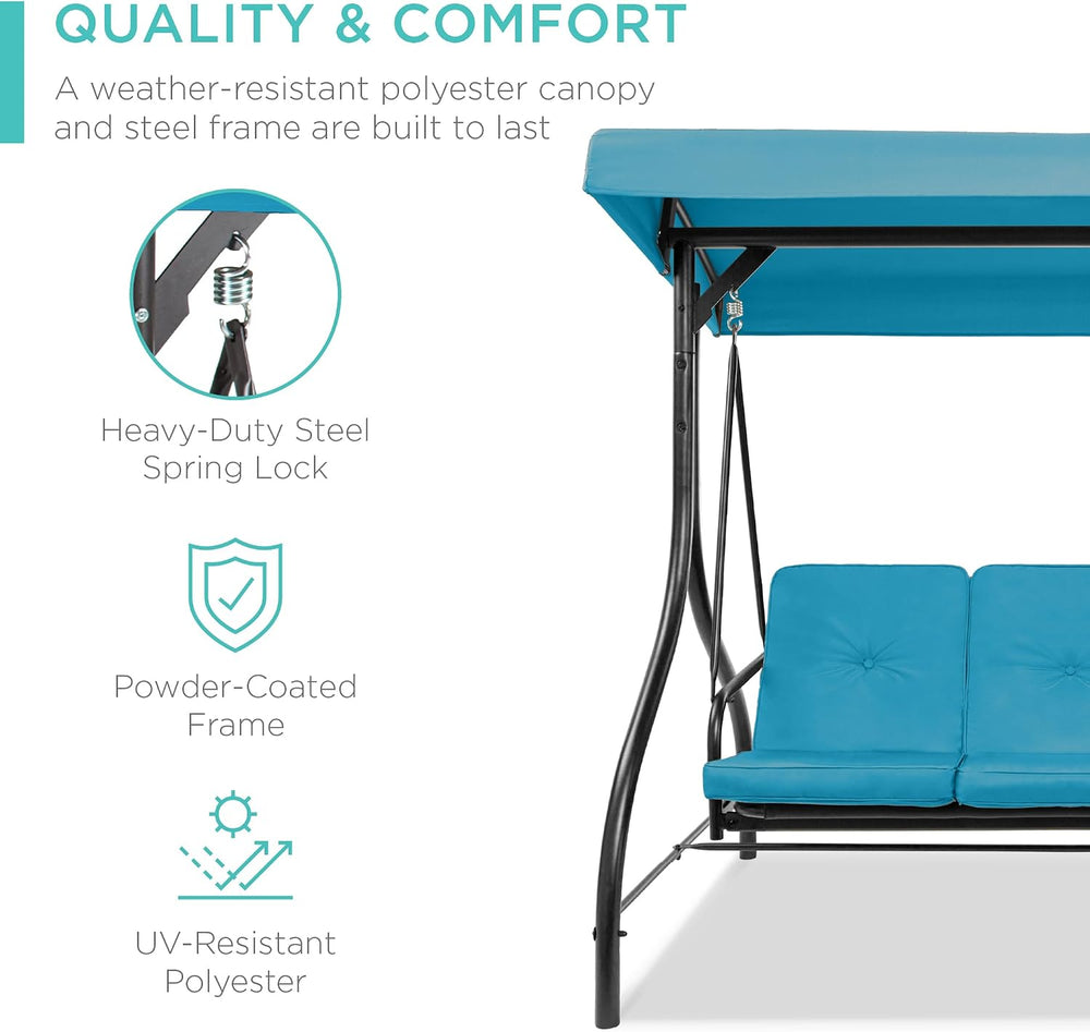 Best Choice Products 3-Seat Outdoor Large Converting Canopy Swing Glider, Pat...