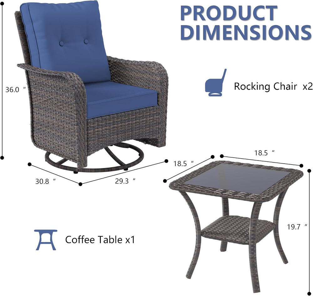 Outdoor Patio Chair Set of 2 Wicker Rocking Porch Swing Rattan Two Chairs