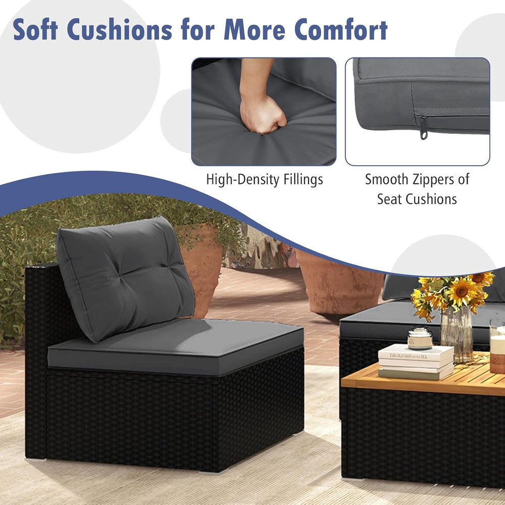 Tangkula 5 Pieces Wicker Patio Furniture Set, Outdoor 4 Armless Rattan Sofa &...