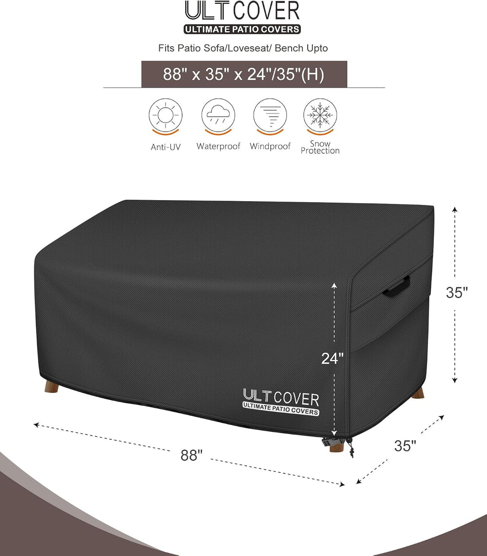 ULTCOVER Waterproof Patio Furniture Sofa Cover 88W x 35D x 35H in, Black