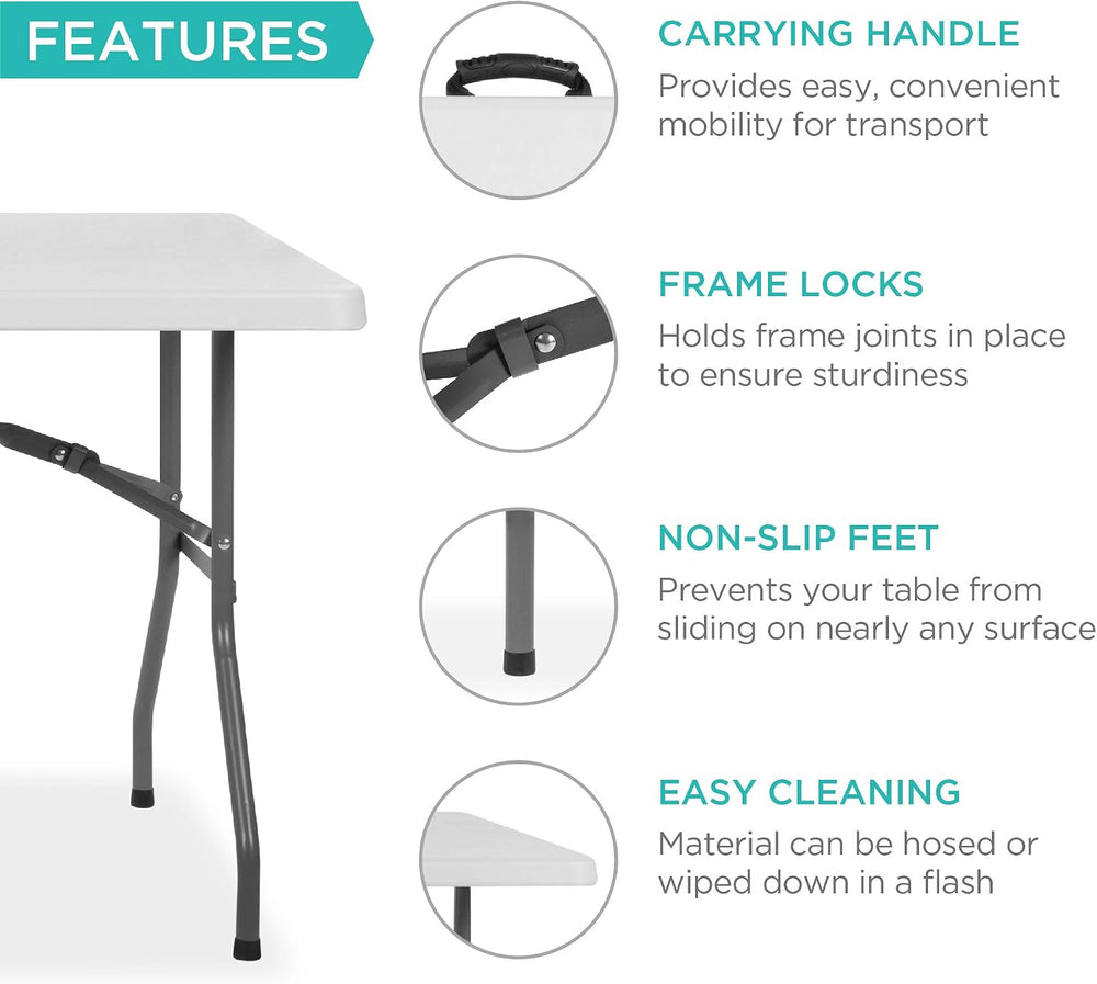 Best Choice Products 6ft Plastic Folding Table, Indoor Outdoor Heavy Duty Por...