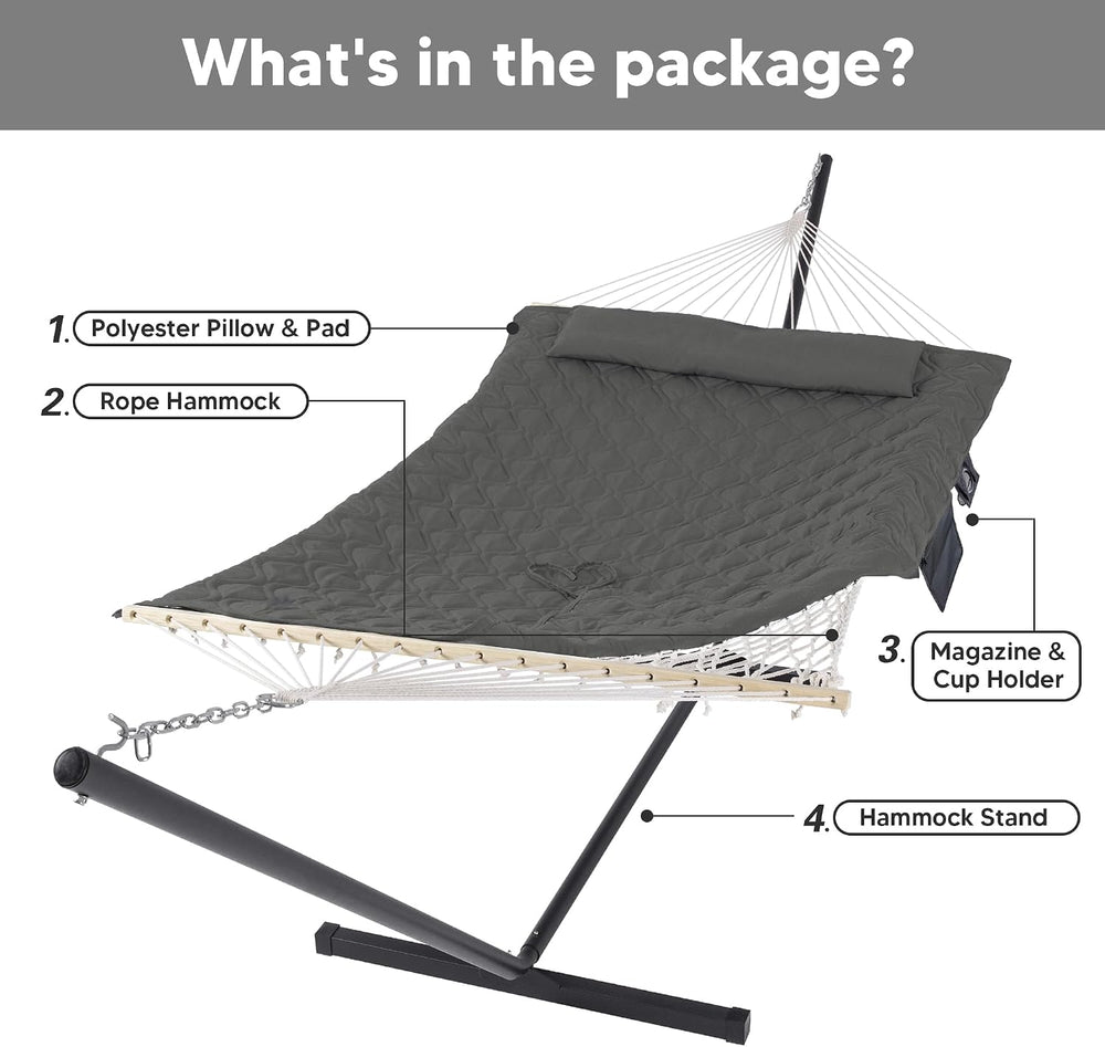 SUNCREAT Hammocks for Outside with Stand, Carrying Bag, Dark Gray Drops