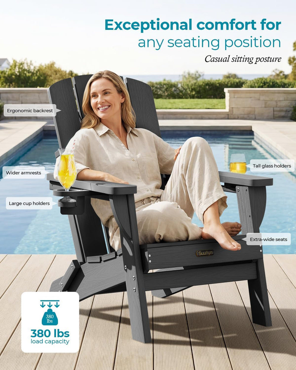 Folding Adirondack Chair, HDPE Adirondack Chairs with 2 Cup Holder, Plastic A...