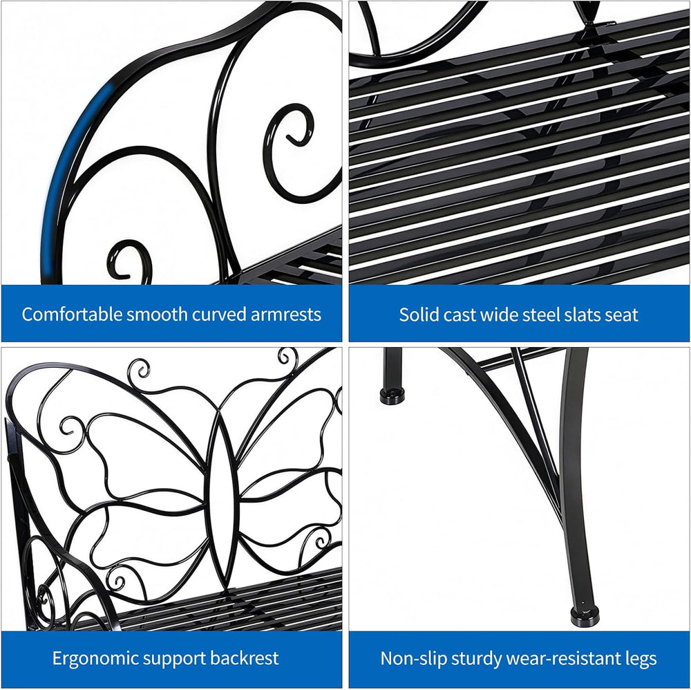 HLC Outdoor Bench Outdoor Sturdy Rust-Resistant Bench Butterfly Cast Iron wit...