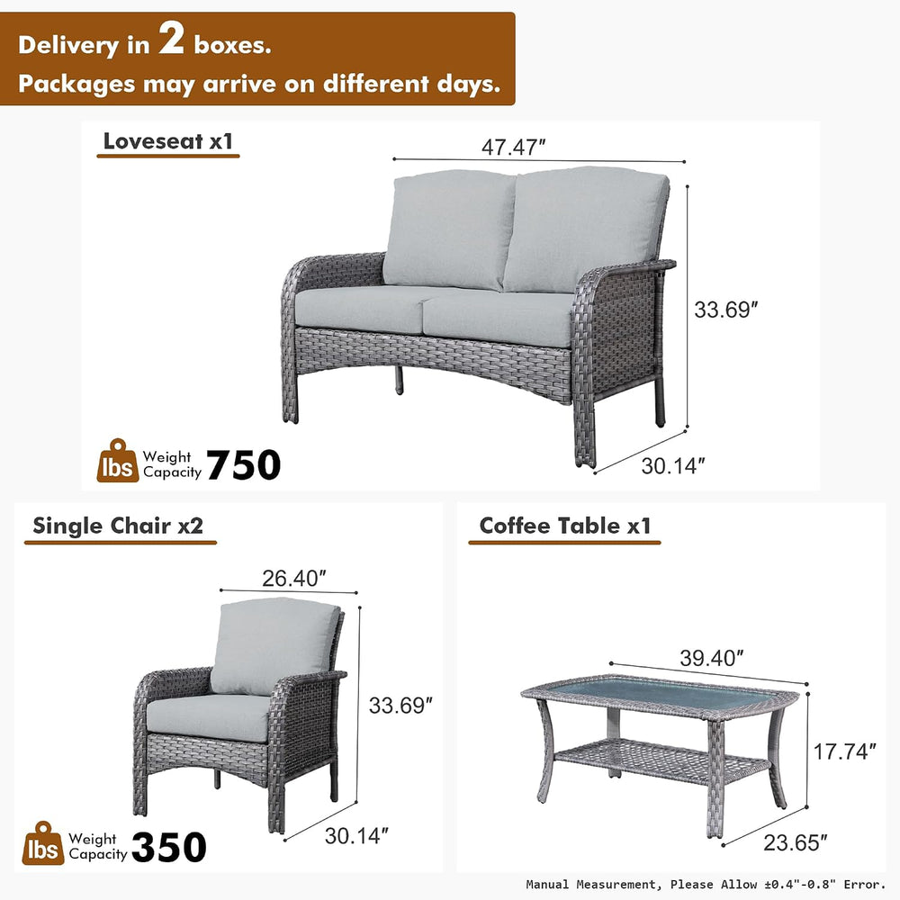 HOOOWOOO Patio Furniture Set,4 Pieces Outdoor Conversation Set,All Weather Wi...
