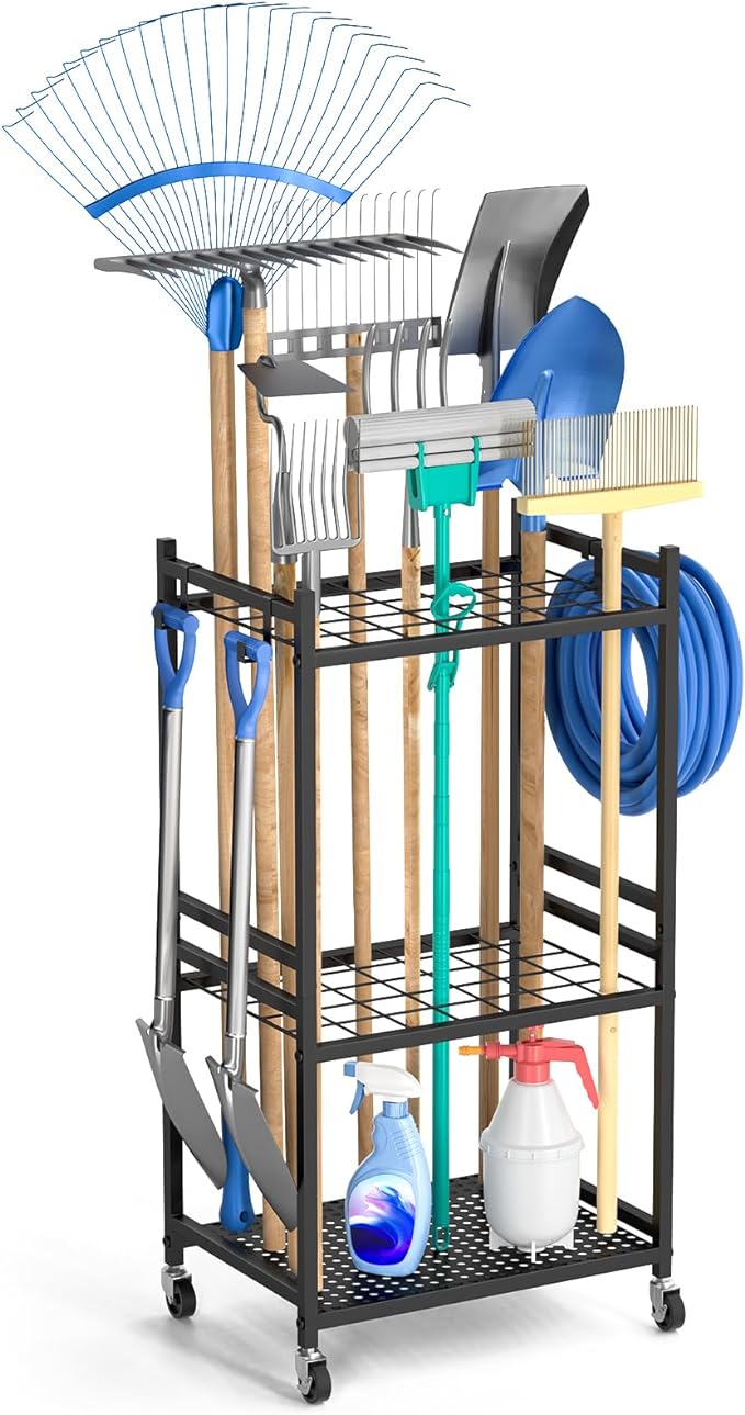 Garden Organizer With Wheels, Yard Tower Rack for Garage Storage, Up to 35 Lo...