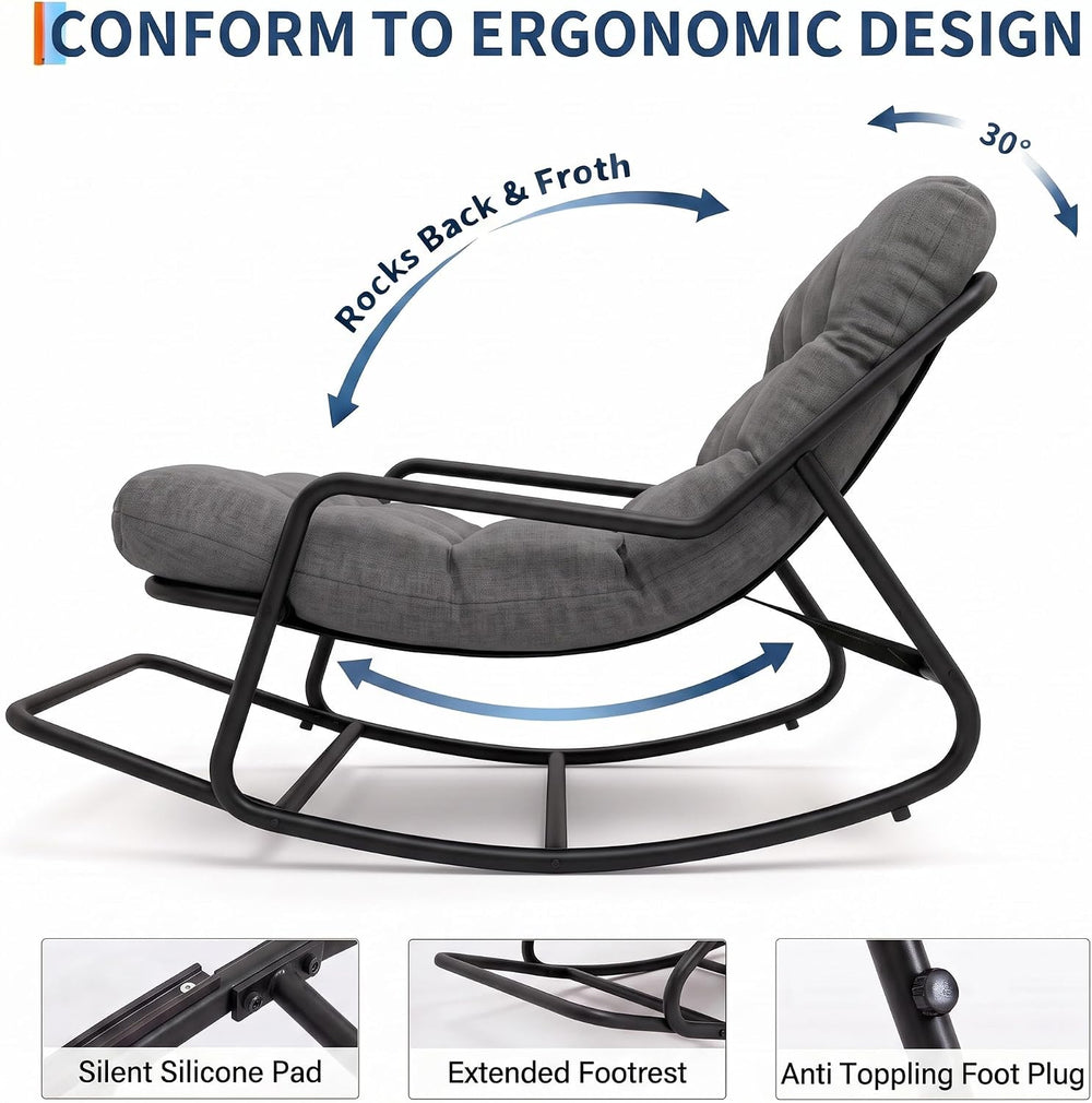 Outdoor Papasan Rocking Chair, Oversized Patio Rocking Chair with Armrest and...