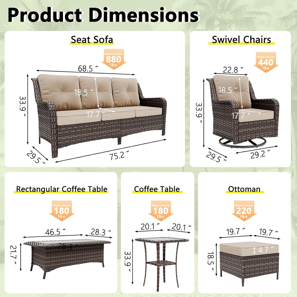 7 Pieces Outdoor Patio Furniture Set,Sand